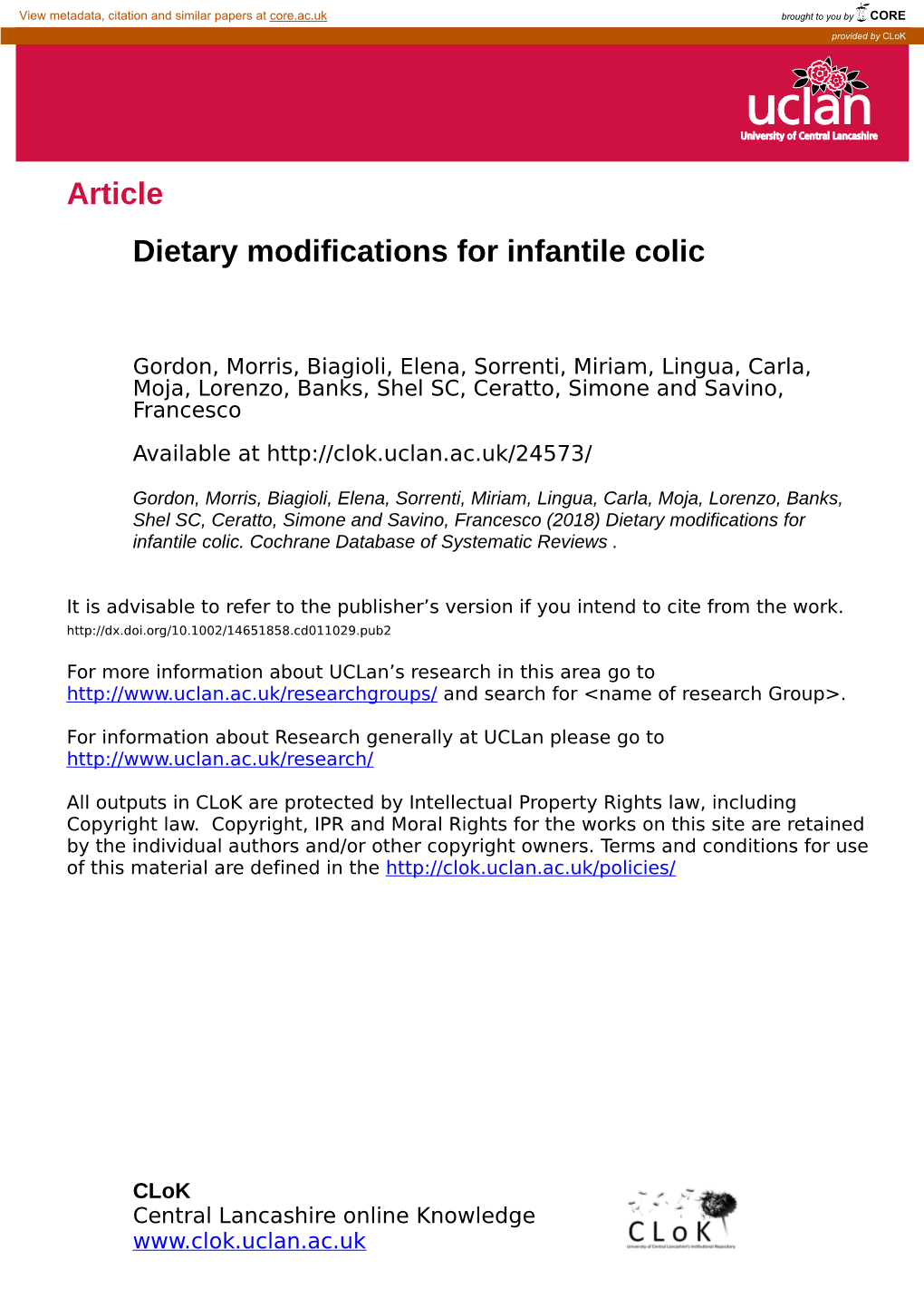 Article Dietary Modifications for Infantile Colic