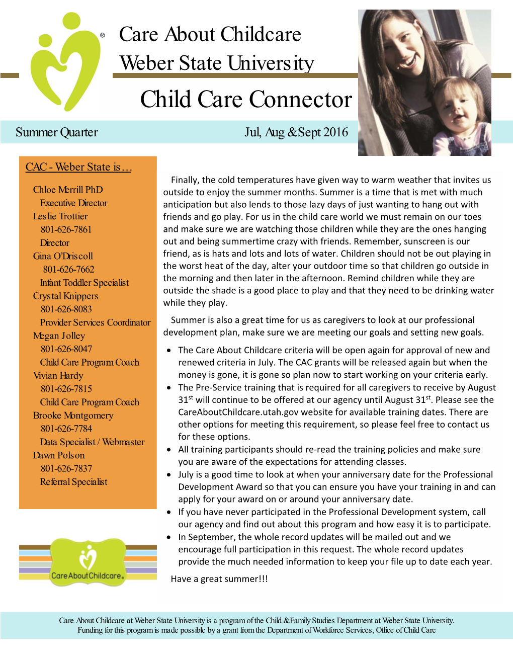 Child Care Connector Summer Quarter Jul, Aug & Sept 2016