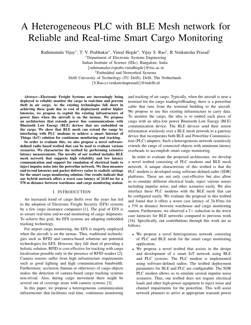 A Heterogeneous PLC with BLE Mesh Network for Reliable and Real-Time Smart Cargo Monitoring