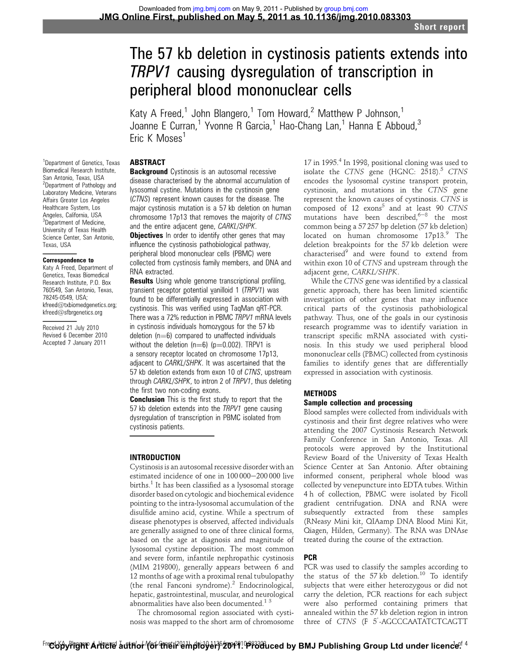 The 57 Kb Deletion in Cystinosis Patients Extends Into TRPV1