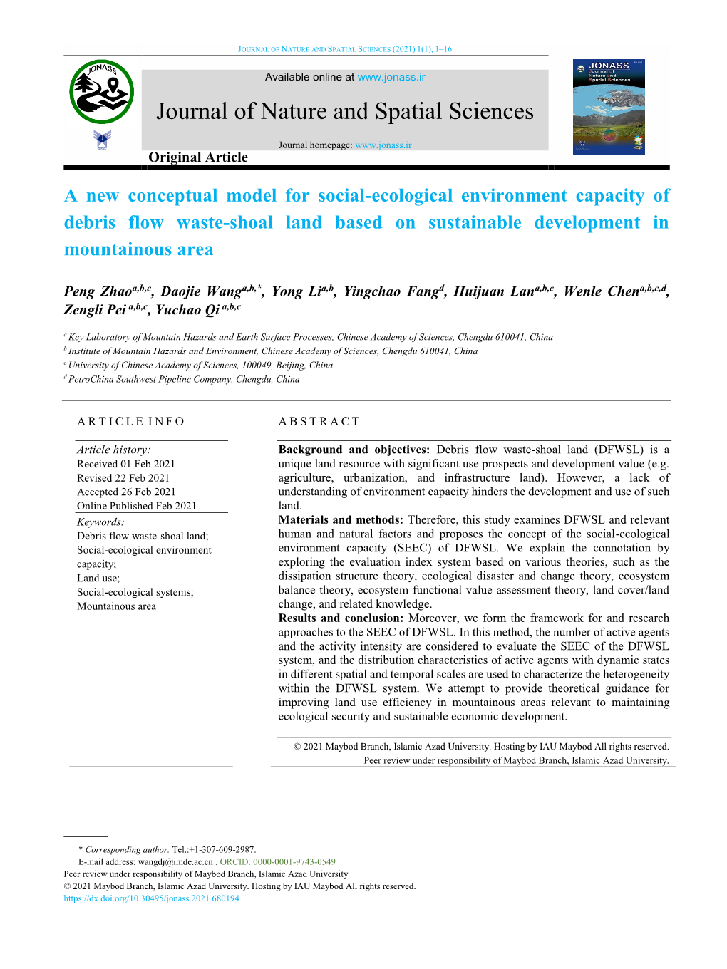 A New Conceptual Model for Social-Ecological Environment Capacity of Debris Flow Waste-Shoal Land Based on Sustainable Development in Mountainous Area