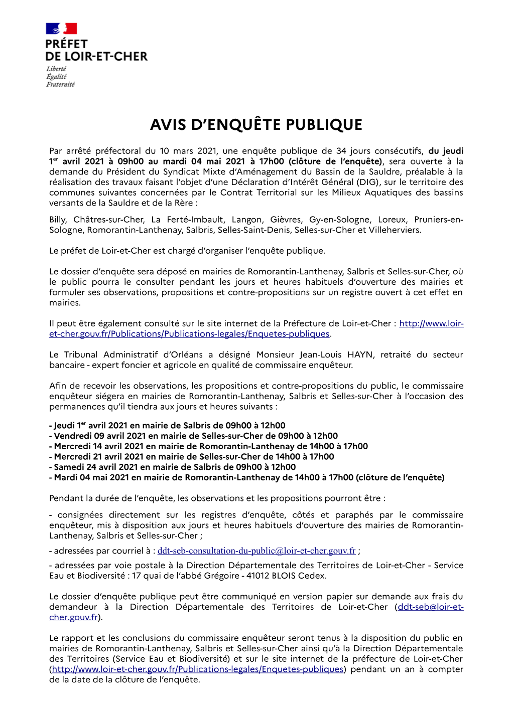 Avis D'enquête Publique