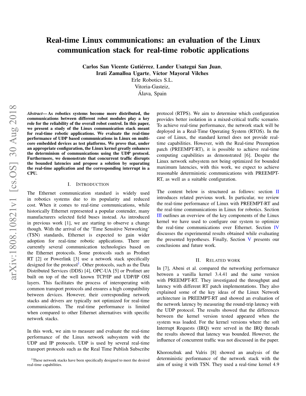 An Evaluation of the Linux Communication Stack for Real-Time Robotic Applications