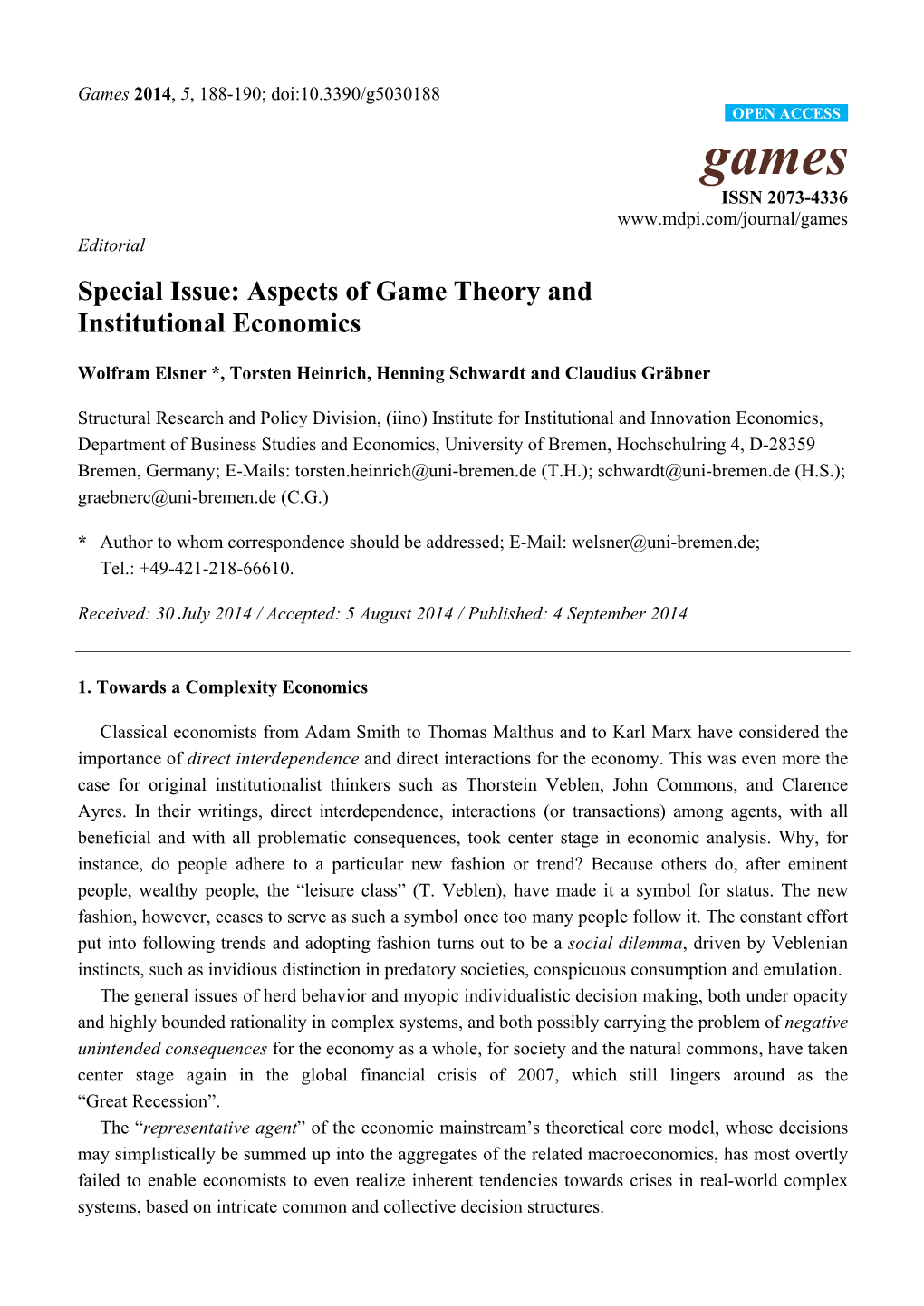 Aspects of Game Theory and Institutional Economics