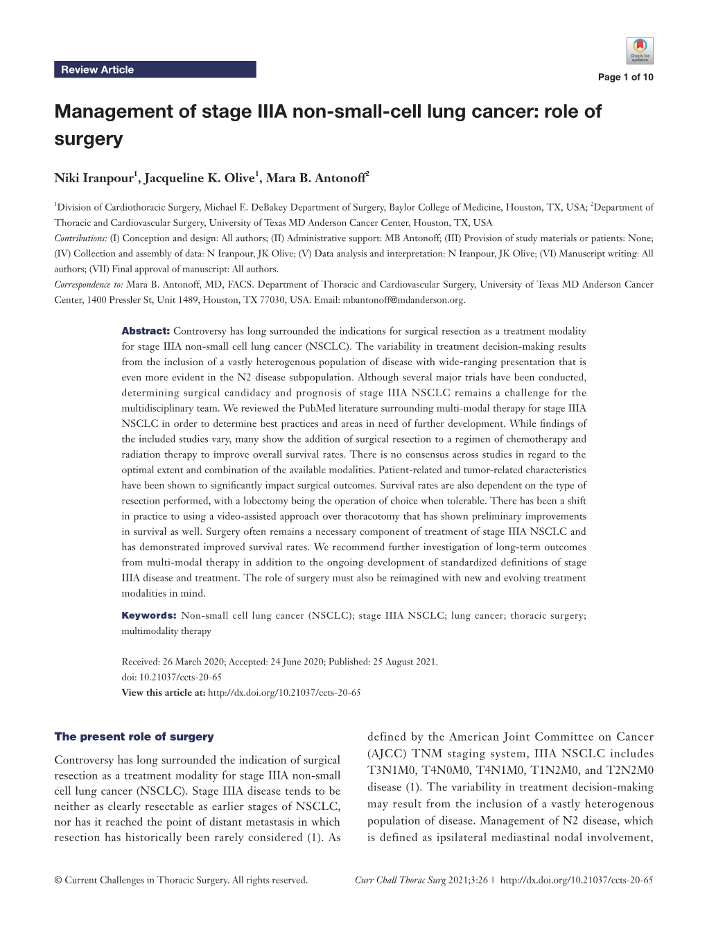 Management of Stage IIIA Non-Small-Cell Lung Cancer: Role of Surgery