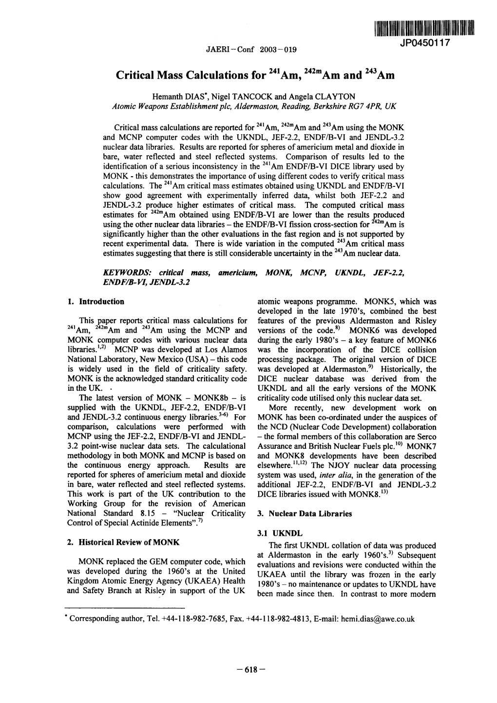 Critical Mass Calculations for 24'Am, 242Mam and 24'Am