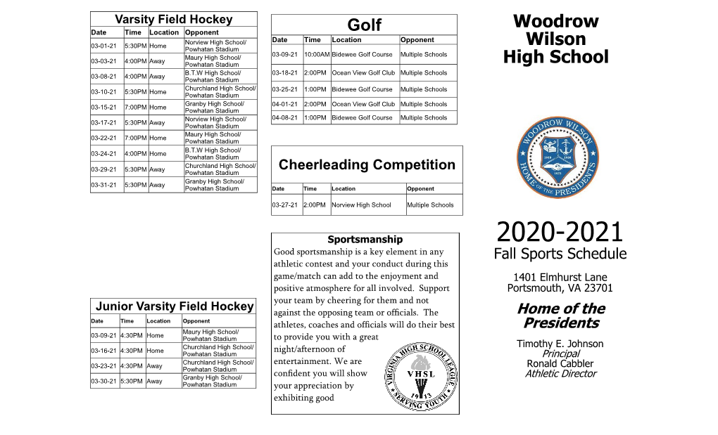 The 2020-2021 Fall Sports Calendar