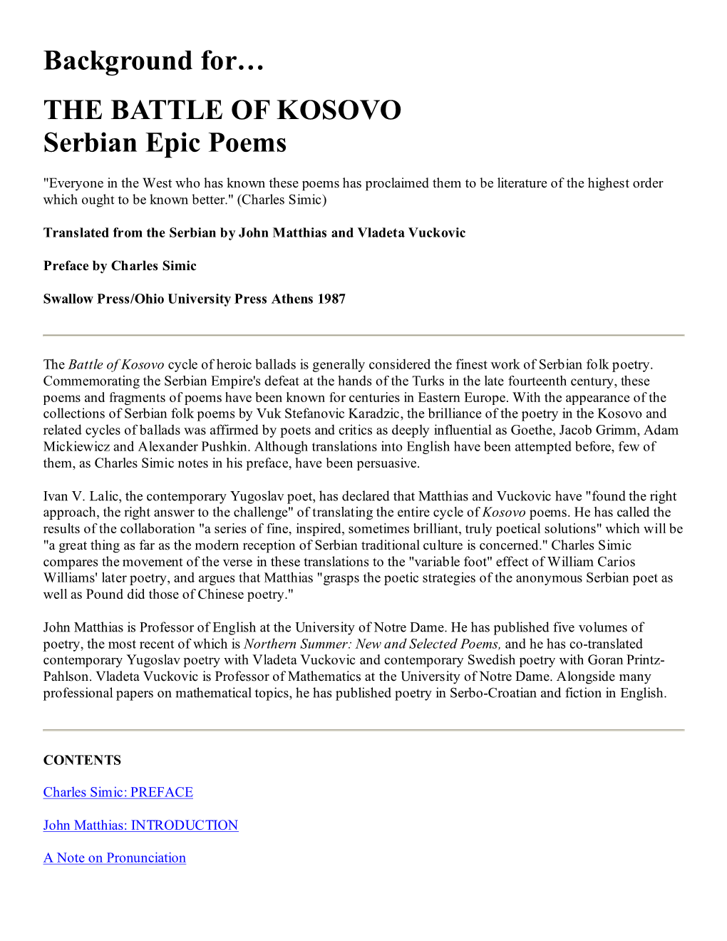 Background For… the BATTLE of KOSOVO Serbian Epic Poems