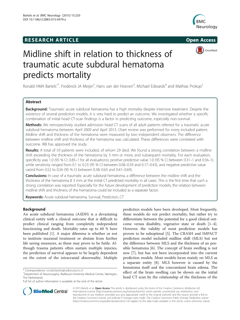 Midline Shift in Relation to Thickness of Traumatic Acute Subdural Hematoma