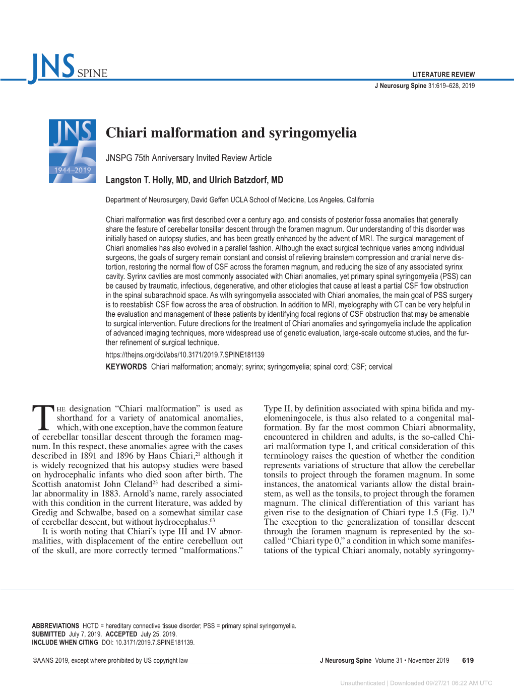 Chiari Malformation and Syringomyelia