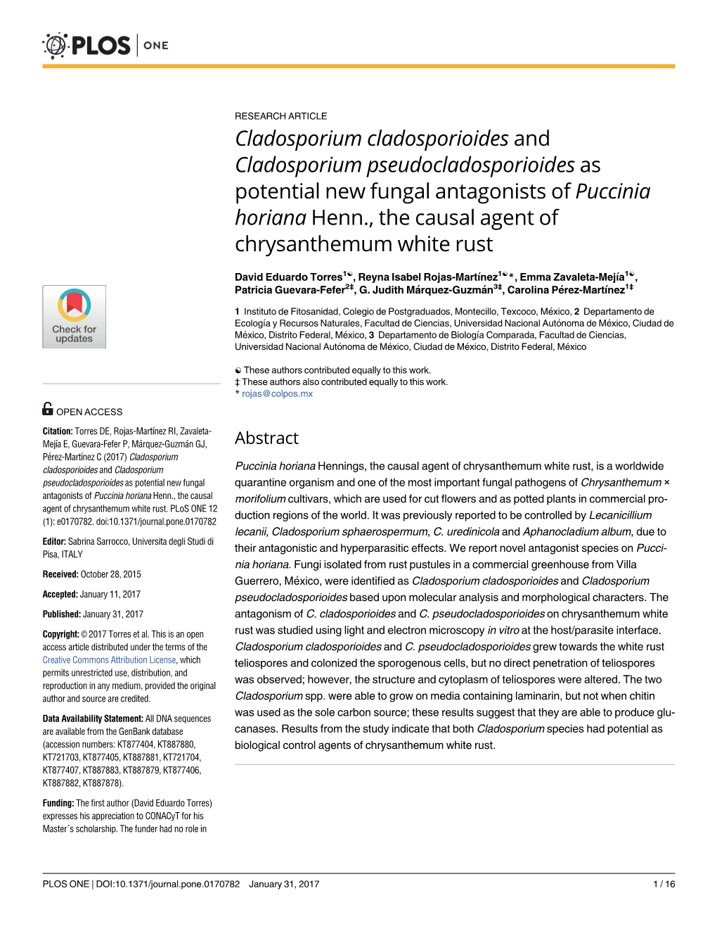 Cladosporium Cladosporioides and Cladosporium Pseudocladosporioides As Potential New Fungal Antagonists of Puccinia Horiana Henn