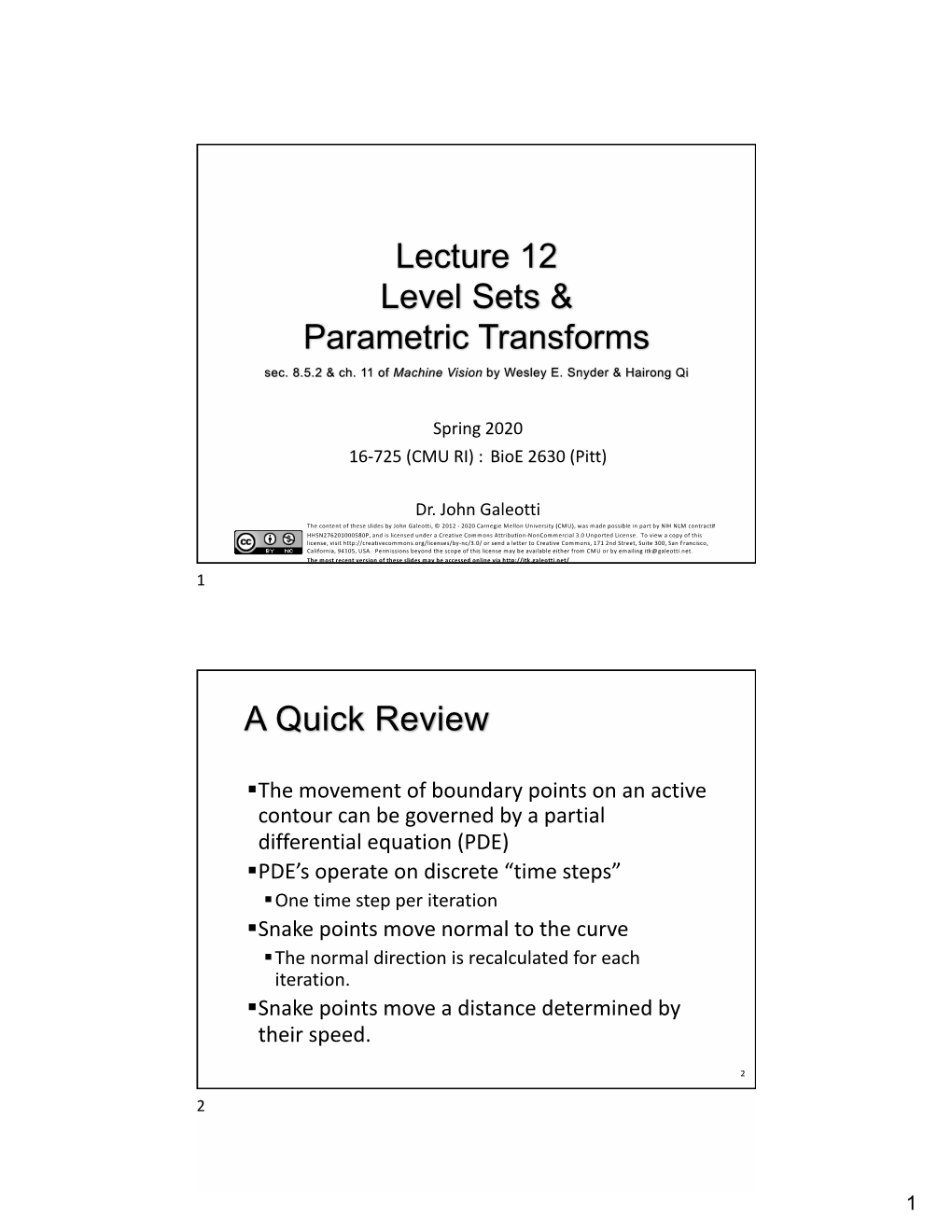 Level Sets & Parametric Transforms Sec