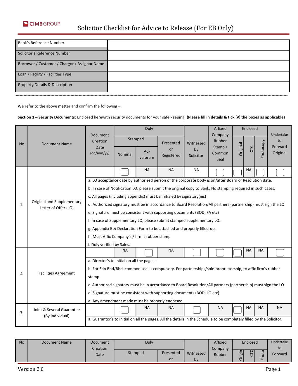 Solicitor Checklist For Advice To Release