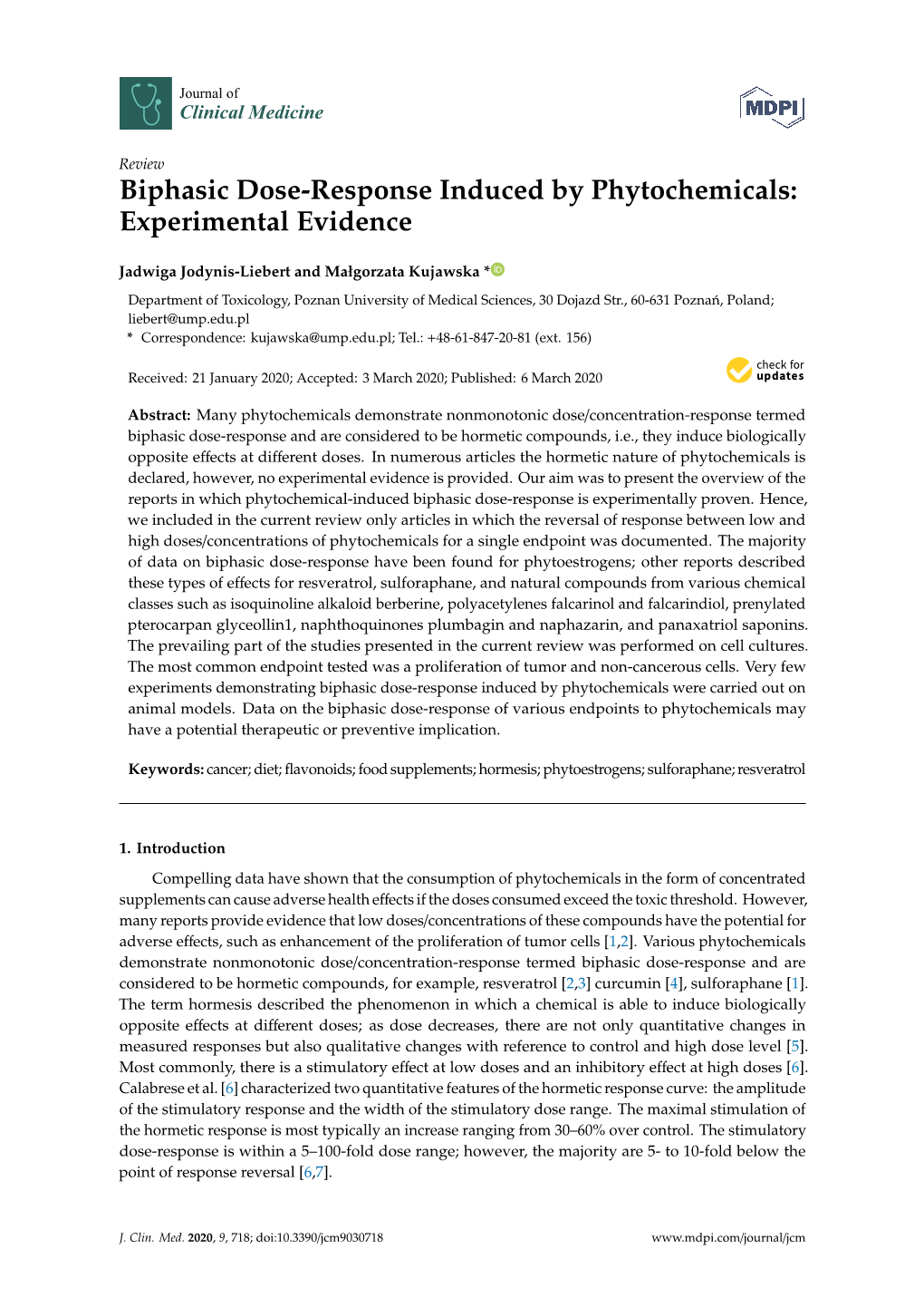 Biphasic Dose-Response Induced by Phytochemicals: Experimental Evidence