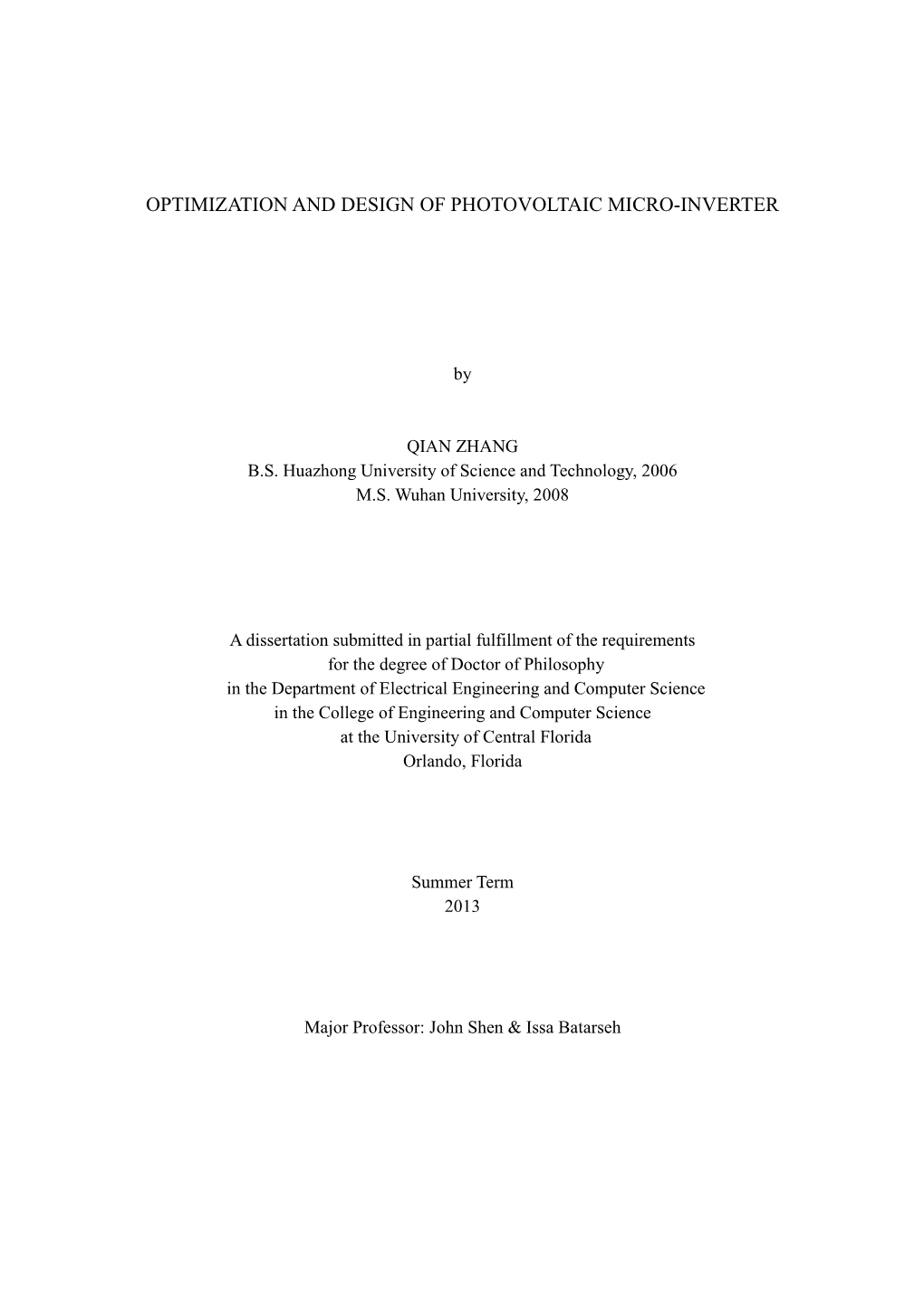 Optimization and Design of Photovoltaic Micro-Inverter