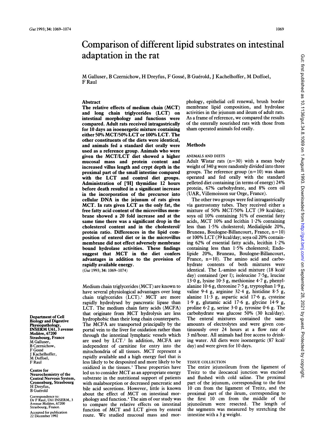 Comparison of Different Lipid Substrates on Intestinal Adaptation in The