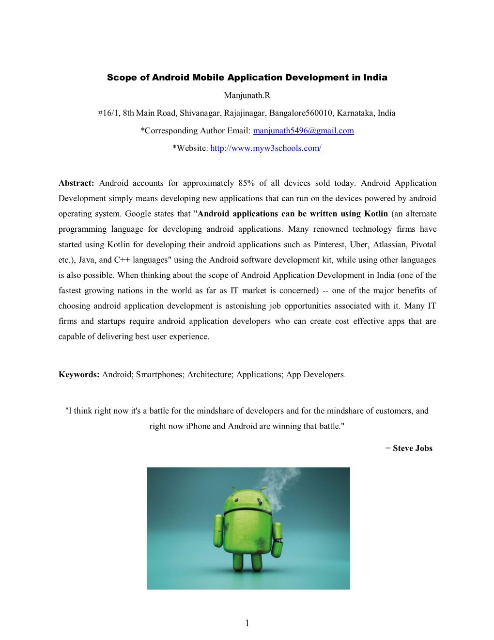 1 Scope of Android Mobile Application Development in India Manjunath.R