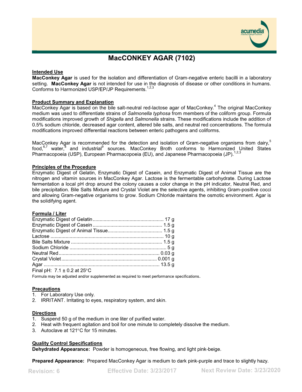 Macconkey Agar, Product Information