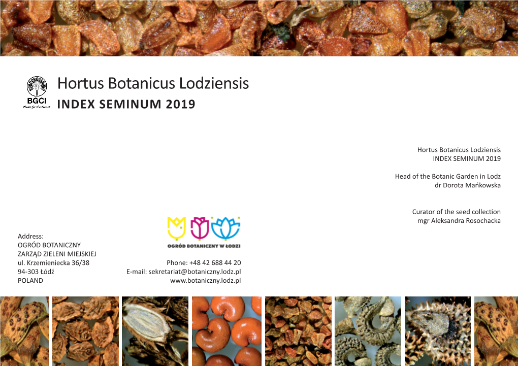 Hortus Botanicus Lodziensis INDEX SEMINUM 2019