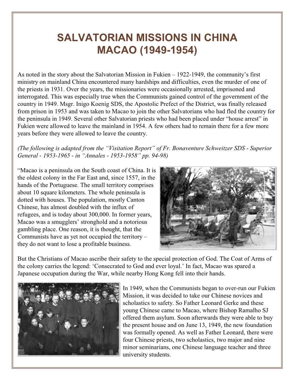 Salvatorian Missions in Macao, China