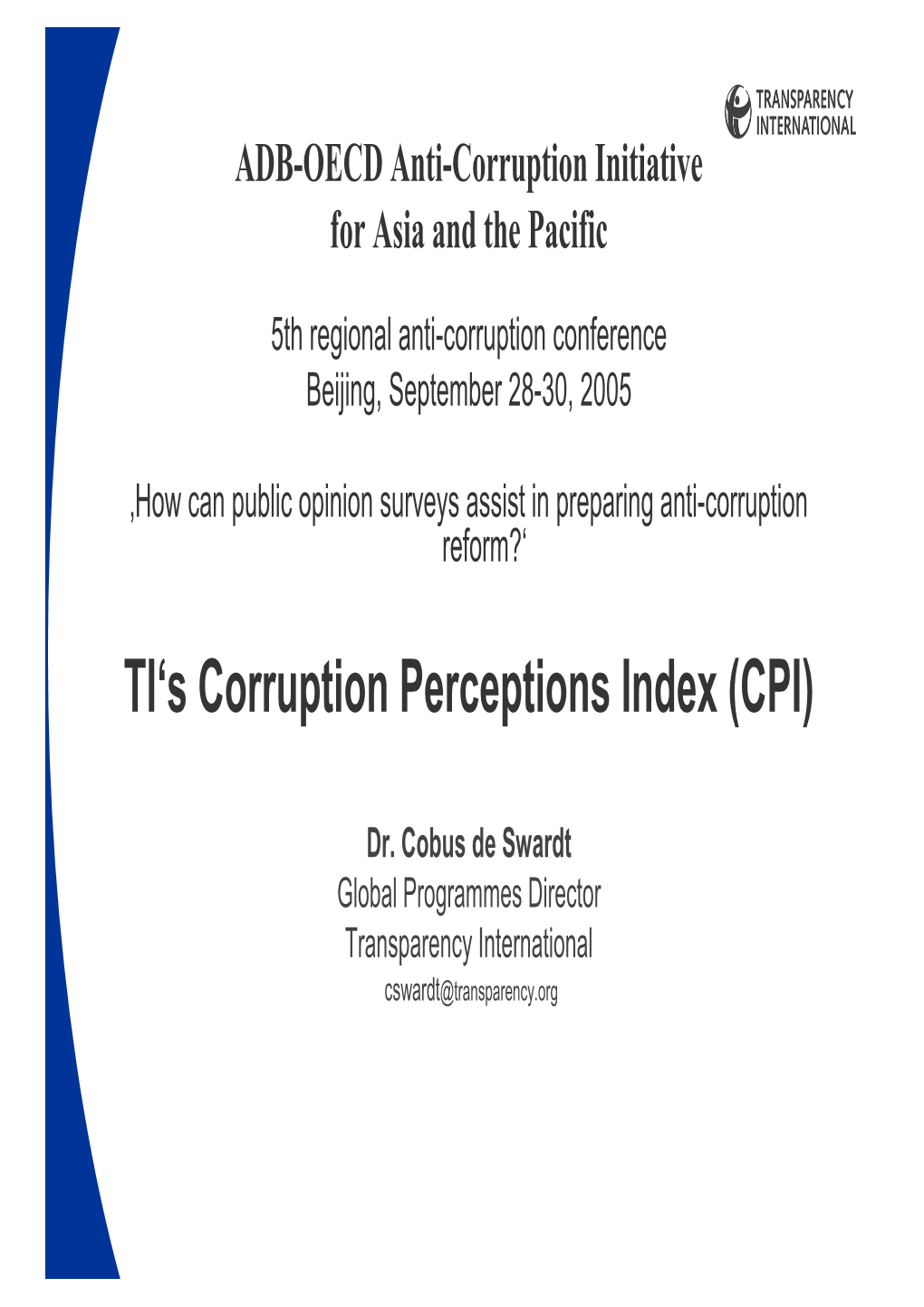 TI's Corruption Perceptions Index