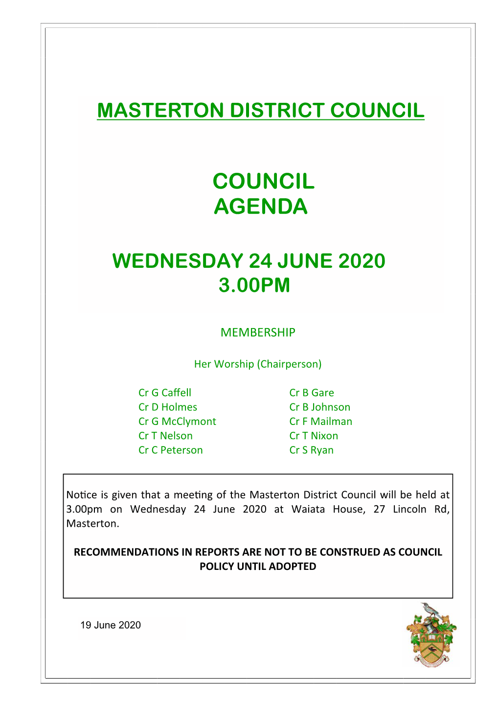 AGENDA Council 2020-06-24