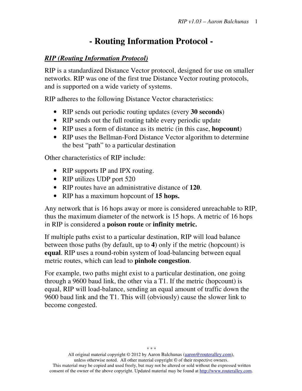 Routing Information Protocol (RIP V1.03)