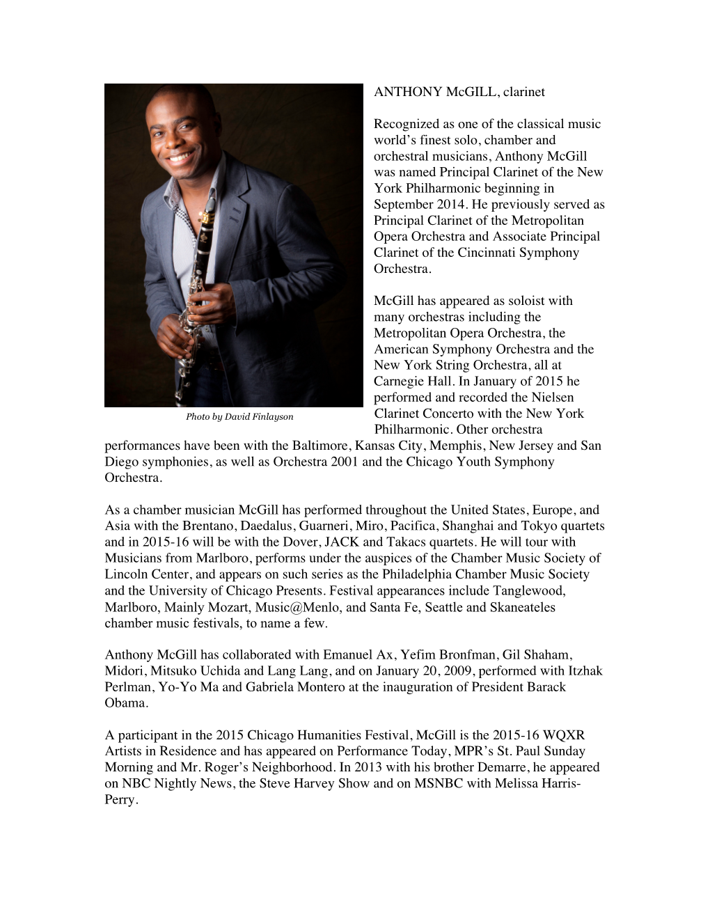 ANTHONY Mcgill, Clarinet Recognized As One of the Classical