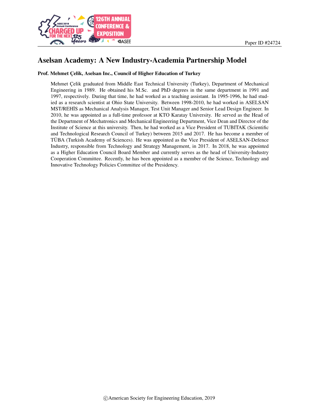 Aselsan Academy: a New Industry-Academia Partnership Model