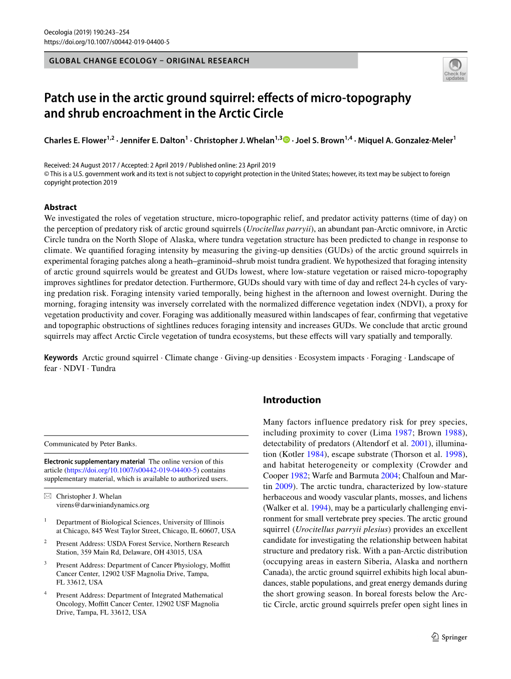 Patch Use in the Arctic Ground Squirrel: Efects of Micro‑Topography and Shrub Encroachment in the Arctic Circle