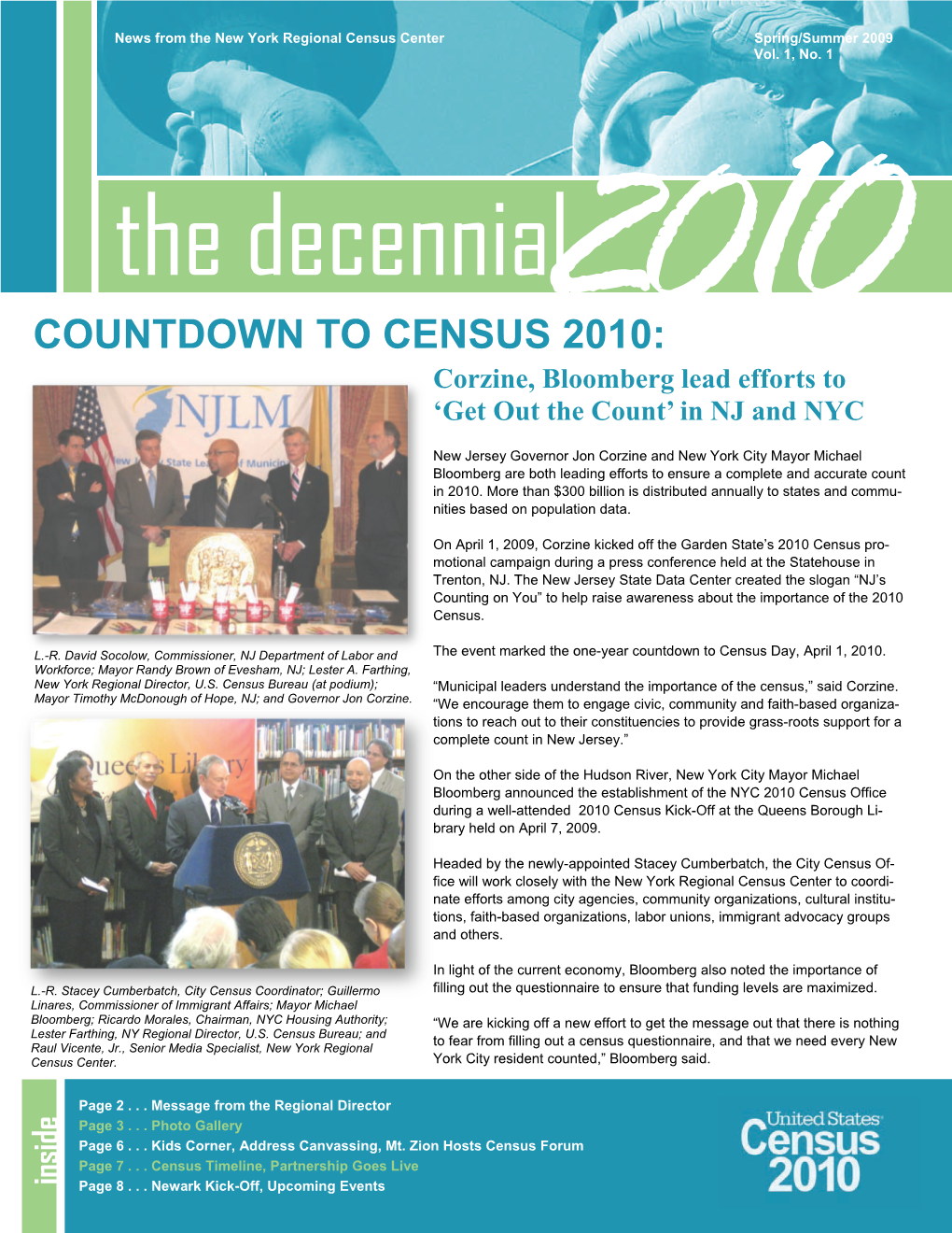 COUNTDOWN to CENSUS 2010: Corzine, Bloomberg Lead Efforts to ‘Get out the Count’ in NJ and NYC