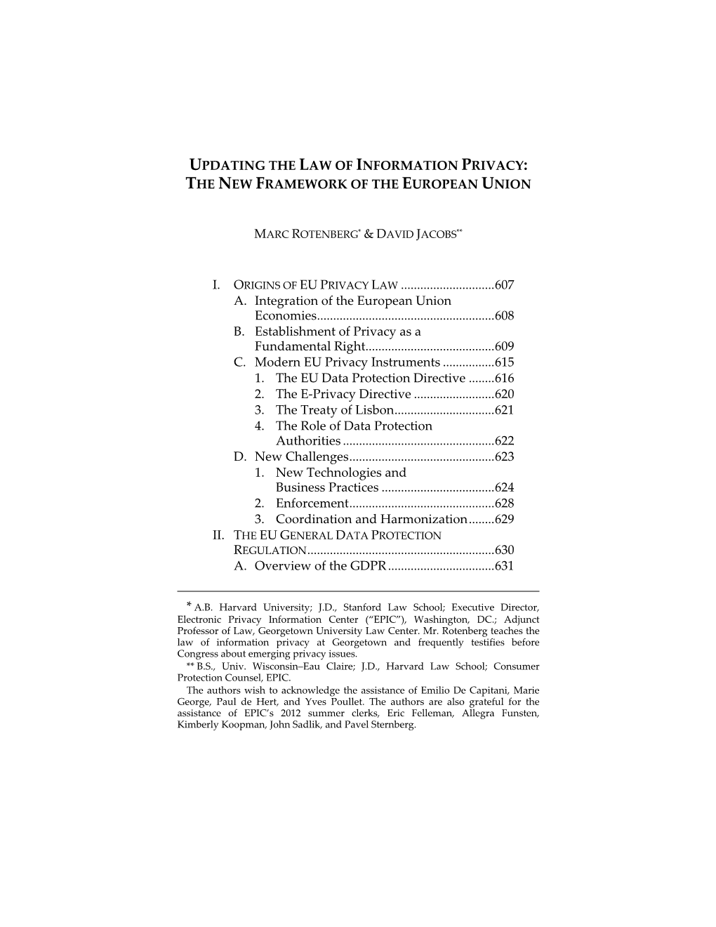 Updating the Law of Information Privacy: the New Framework of the European Union