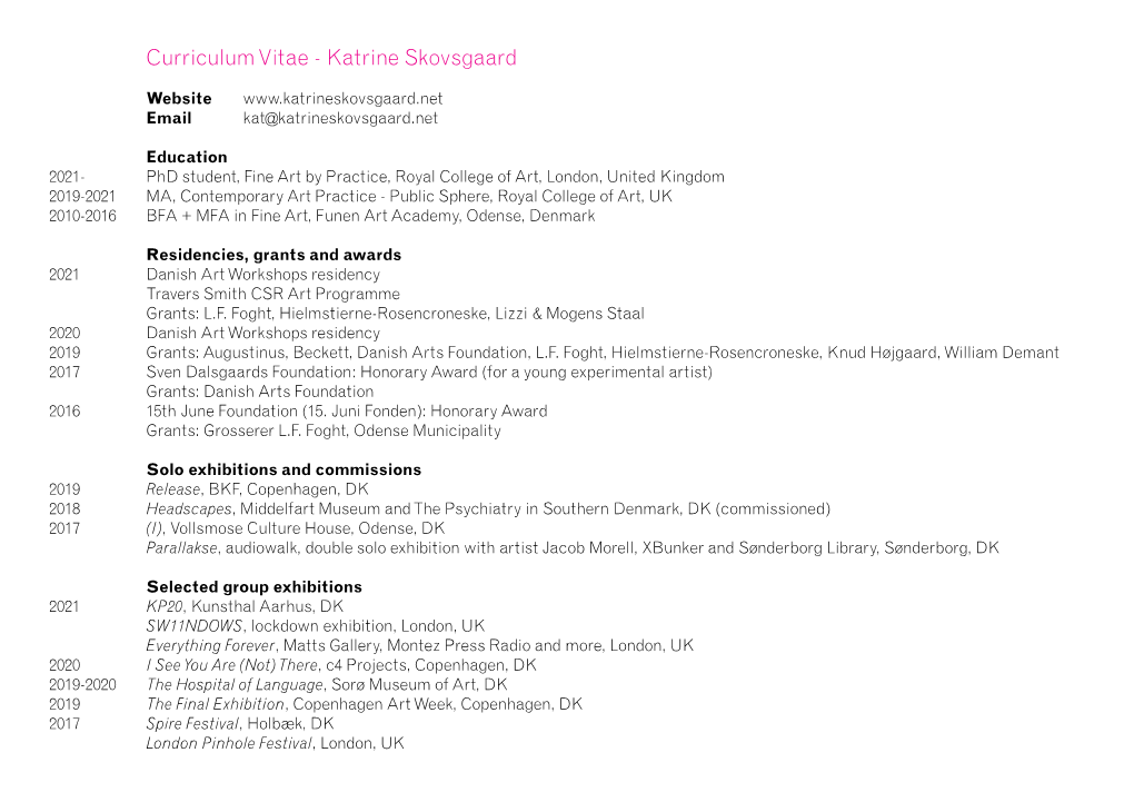 Curriculum Vitae - Katrine Skovsgaard