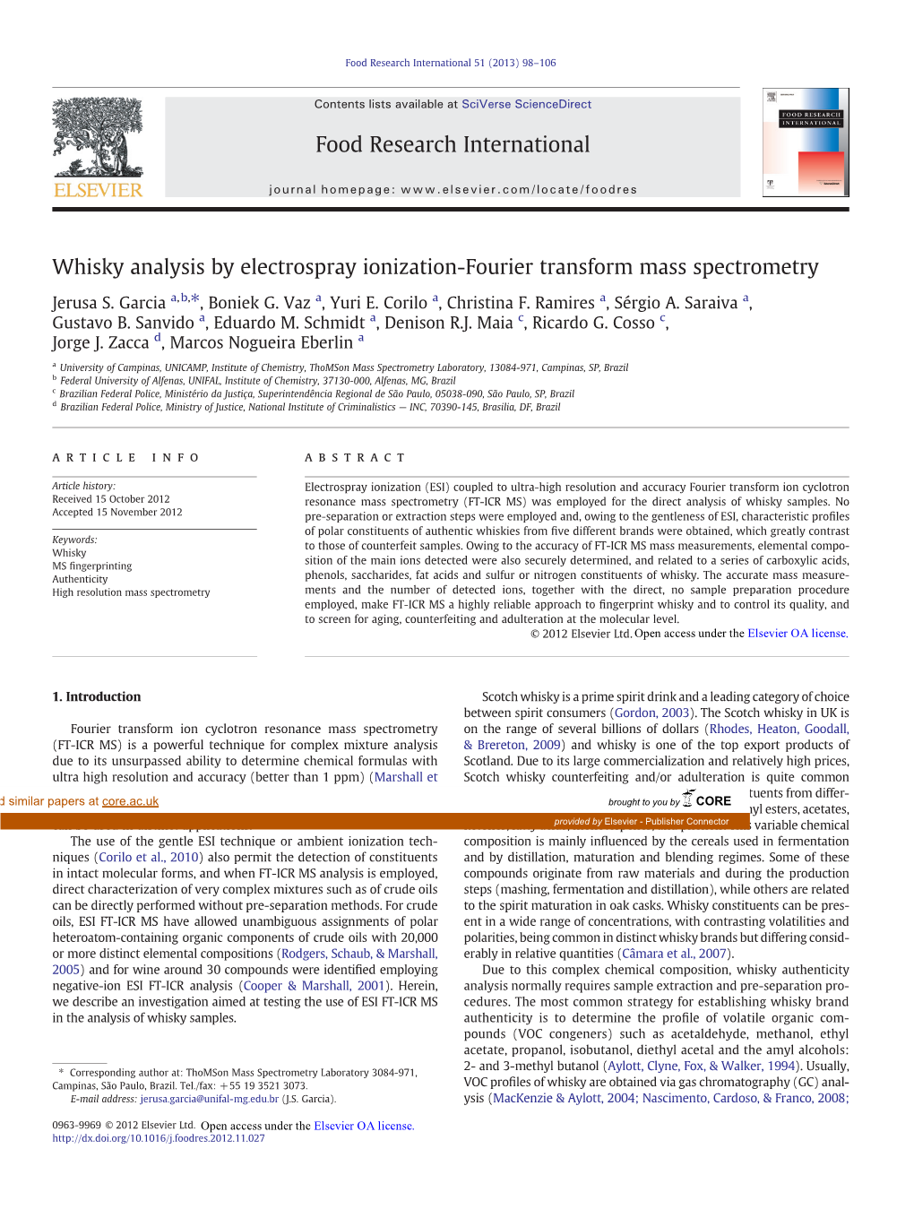 Whisky Analysis by Electrospray Ionization-Fourier Transform Mass Spectrometry