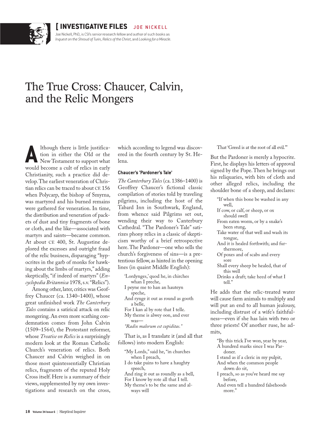 The True Cross: Chaucer, Calvin, and the Relic Mongers