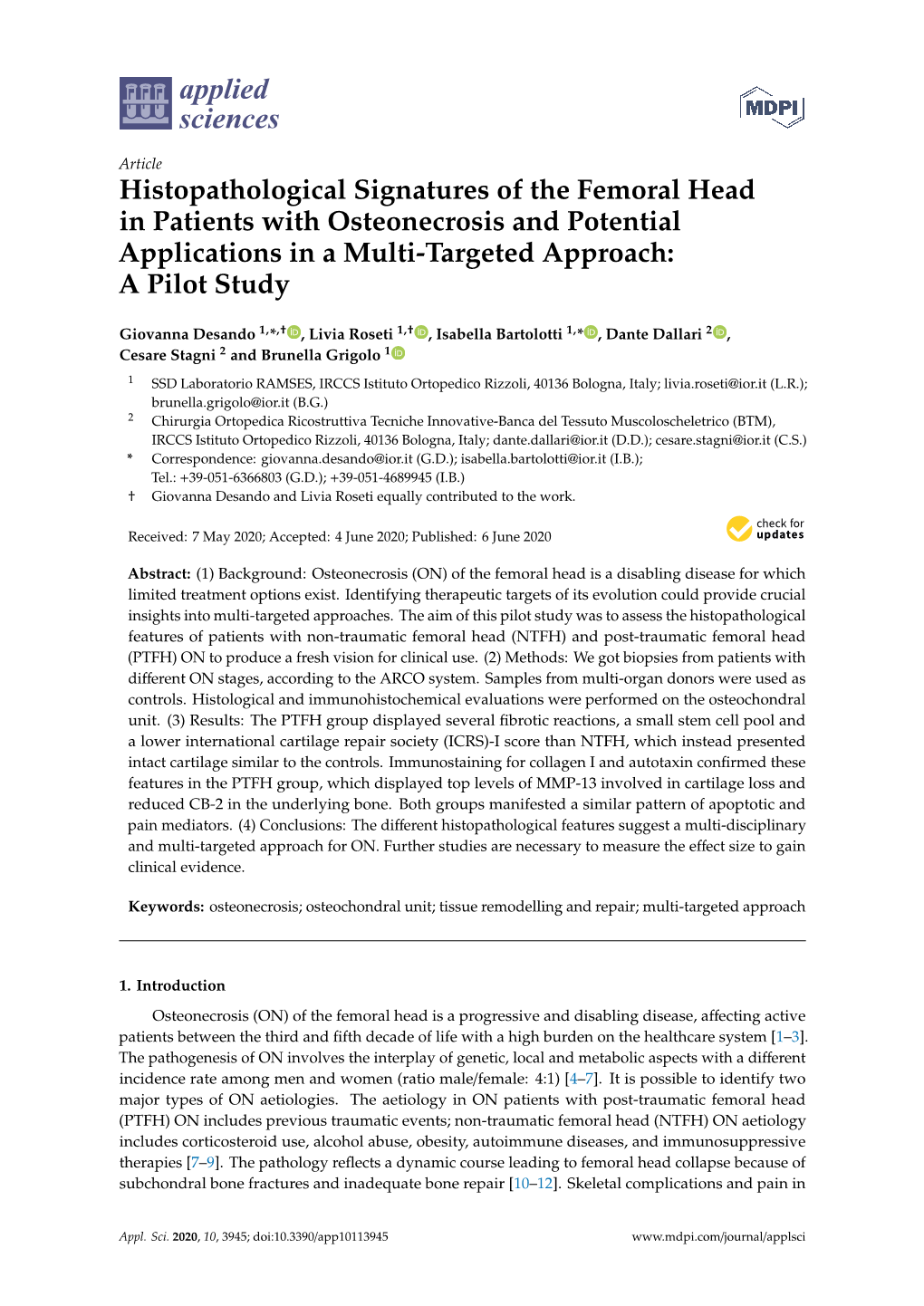 Histopathological Signatures of the Femoral Head in Patients with Osteonecrosis and Potential Applications in a Multi-Targeted Approach: a Pilot Study