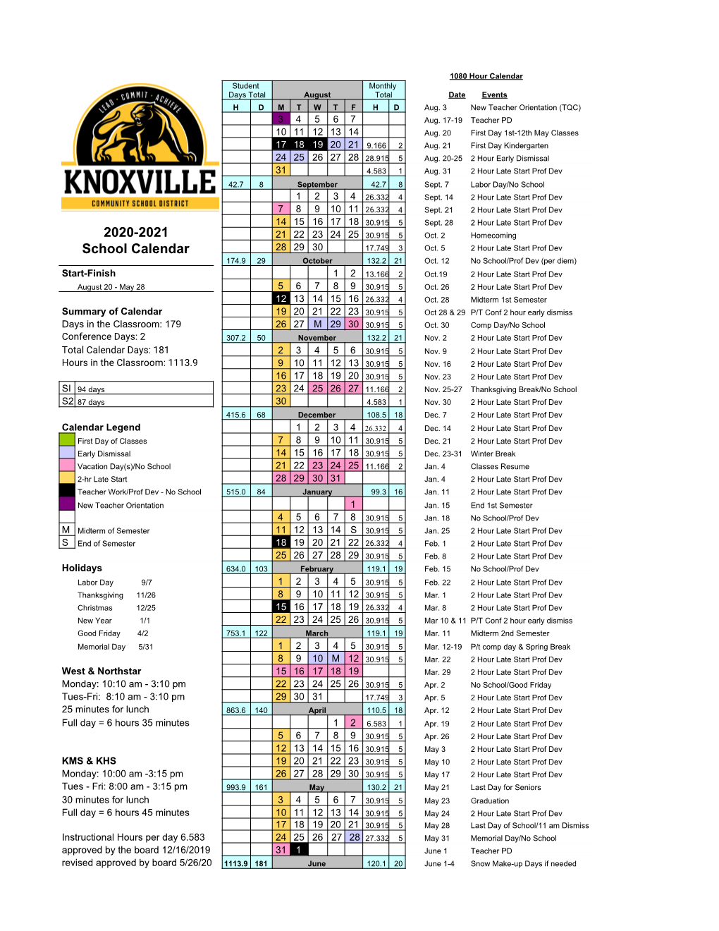 Final Revised KCSD 2020-2021 Calendar