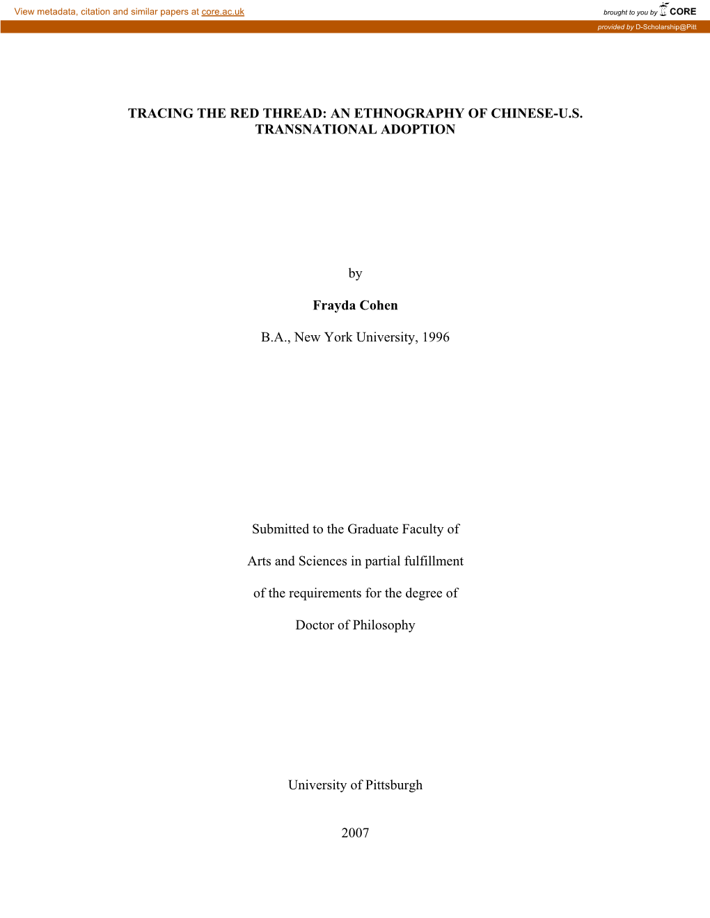 Tracing the Red Thread: an Ethnography of Chinese-U.S