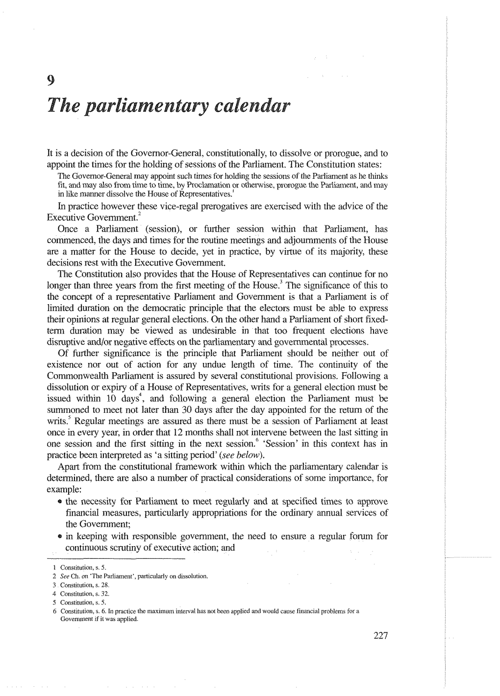 Chapter 9: the Parliamentary Calendar