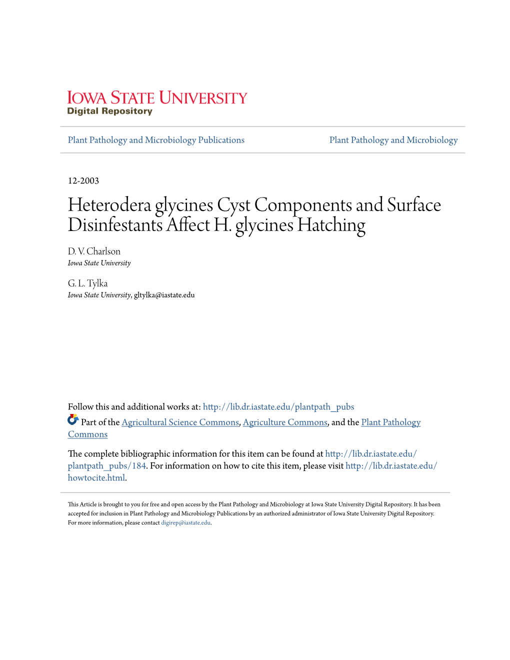 Heterodera Glycines Cyst Components and Surface Disinfestants Affect H