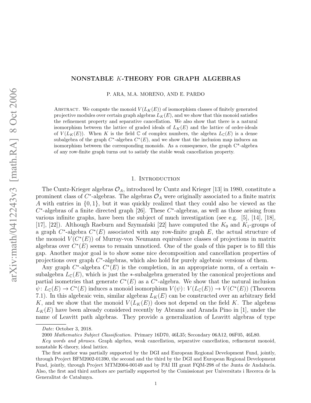 [Math.RA] 8 Oct 2006 .) Nti Leri En Iia Algebras Similar Vein, Algebraic This in 7.1)