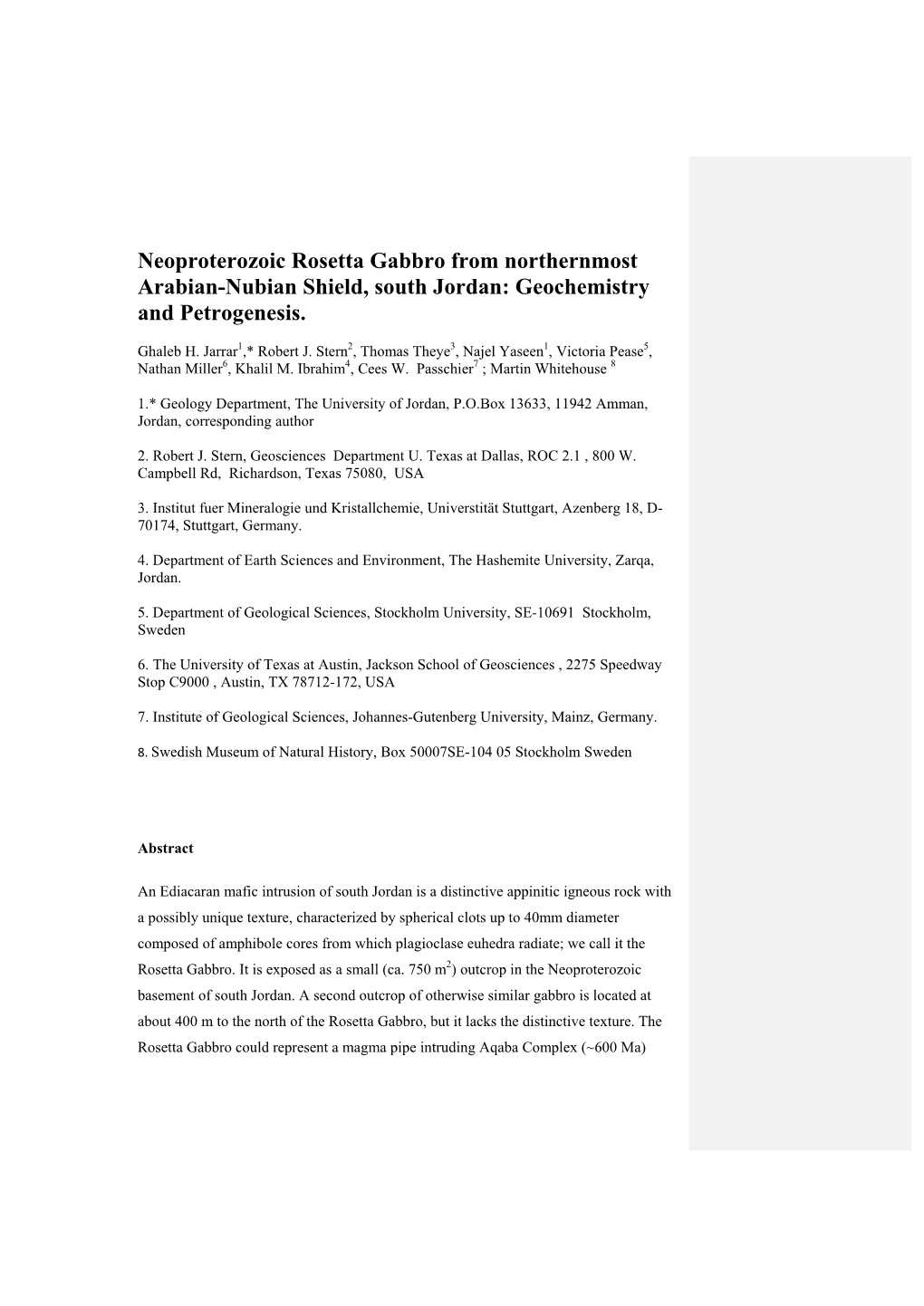 Neoproterozoic Rosetta Gabbro from Northernmost Arabian-Nubian Shield, South Jordan: Geochemistry and Petrogenesis