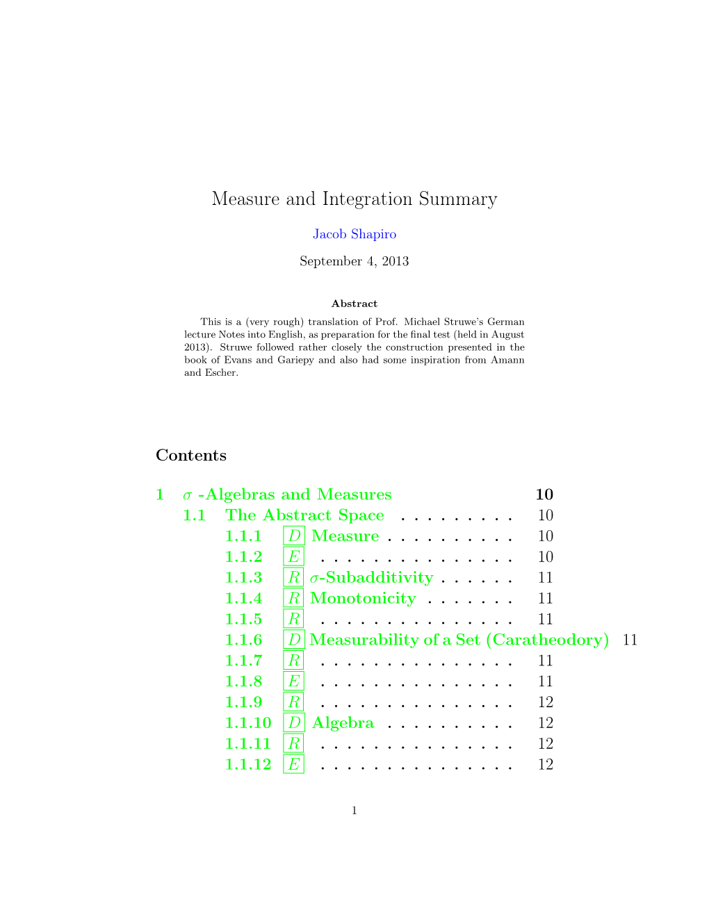 Measure Theory Summary