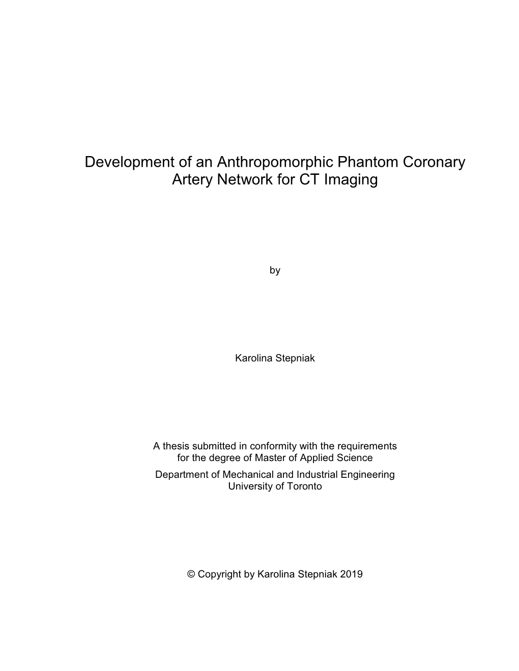 Development of an Anthropomorphic Phantom Coronary Artery Network for CT Imaging