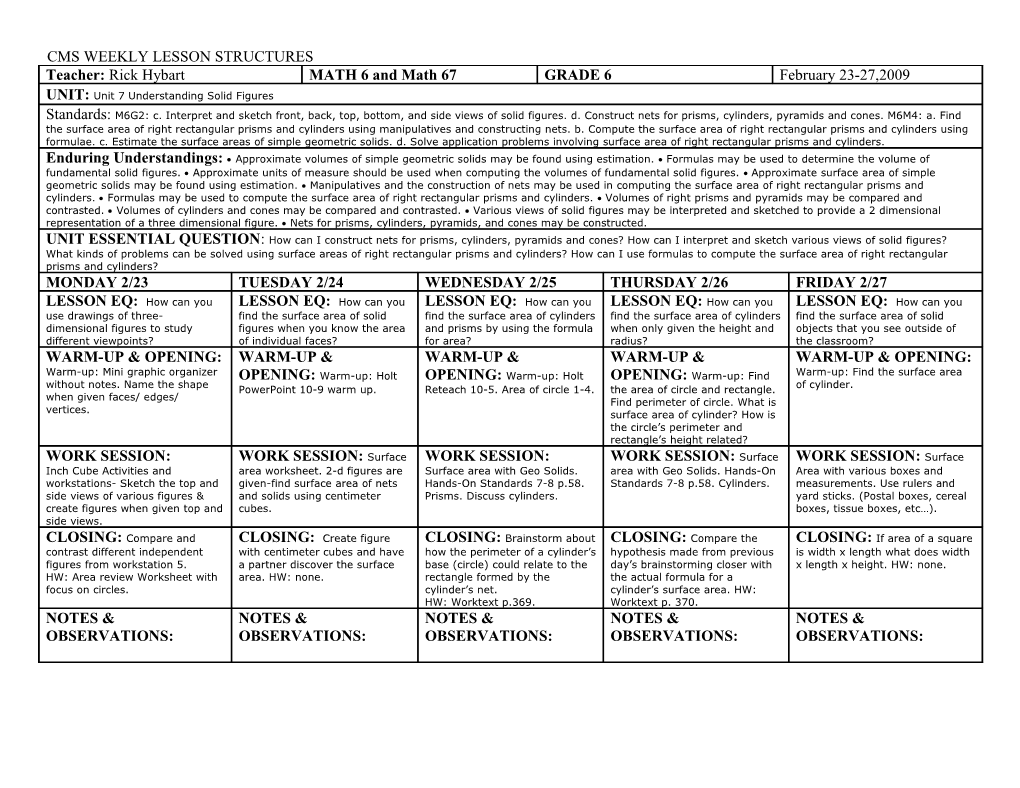 Cms Weekly Lesson Structures