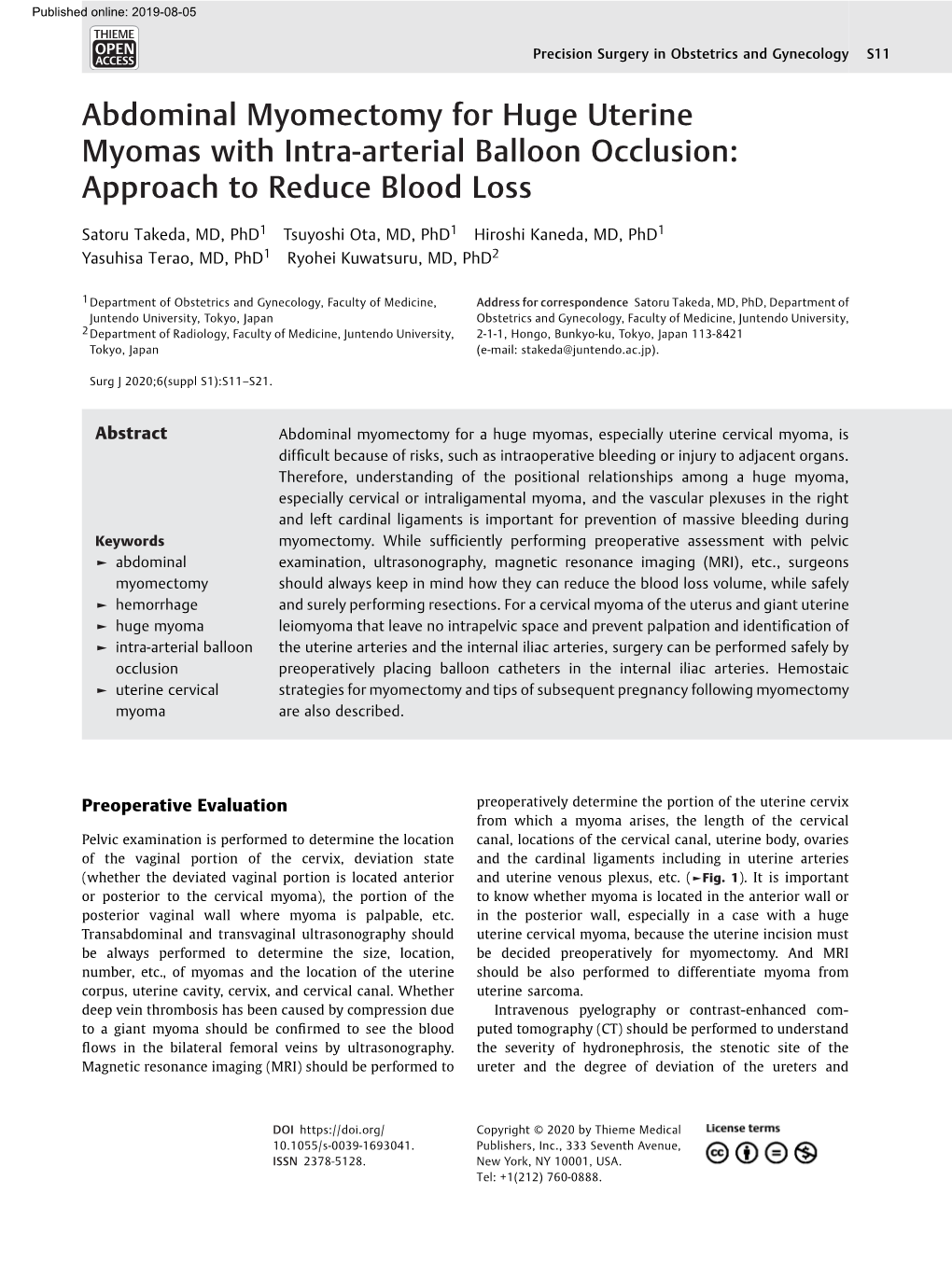 Abdominal Myomectomy for Huge Uterine Myomas with Intra-Arterial Balloon Occlusion: Approach to Reduce Blood Loss