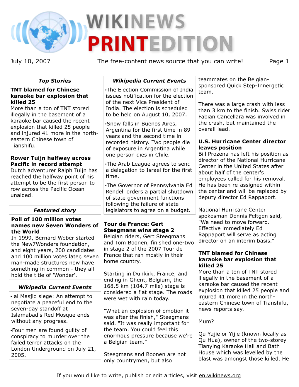 July 10, 2007 the Free-Content News Source That You Can Write! Page 1