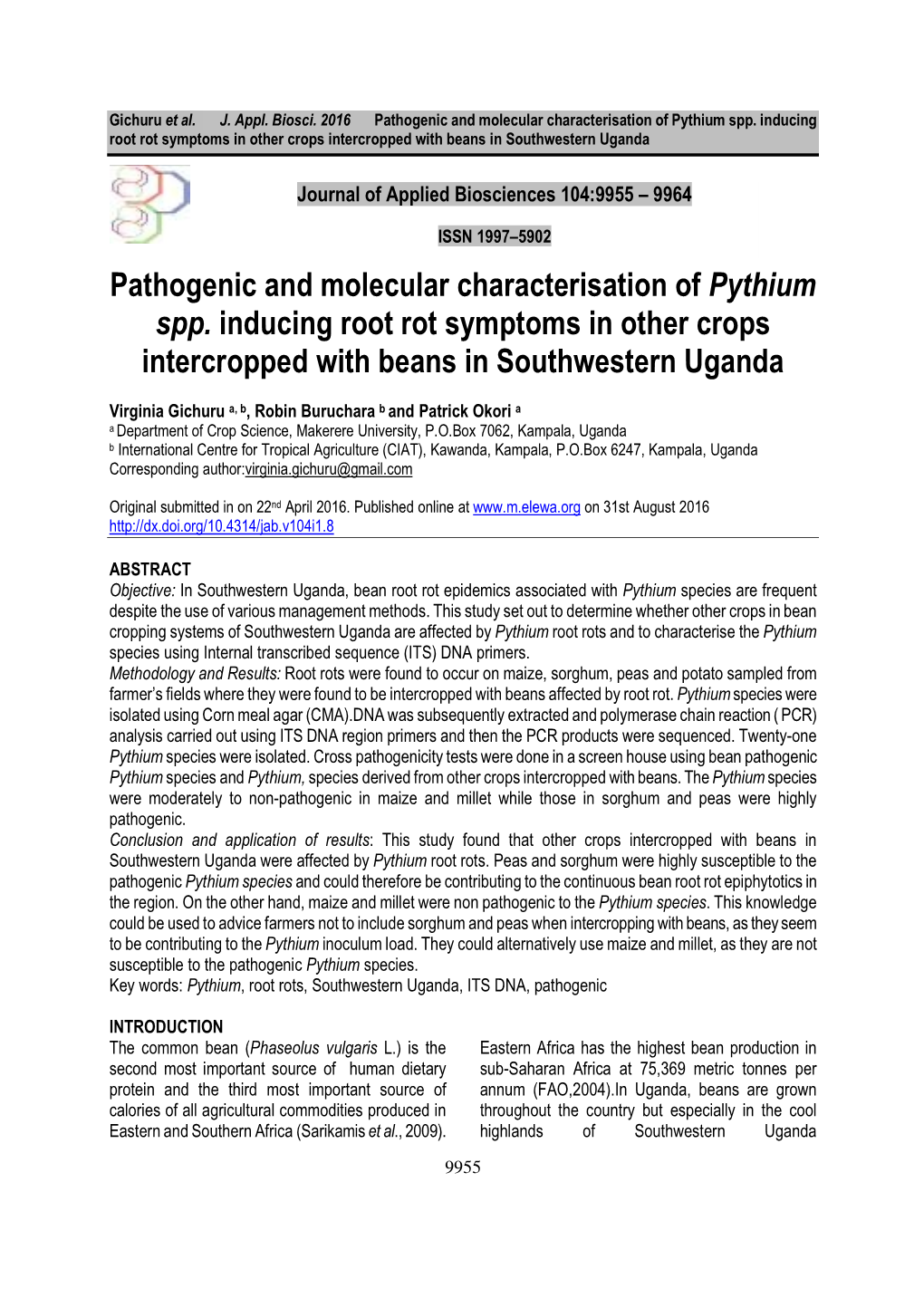 Pathogenic and Molecular Characterisation of Pythium Spp