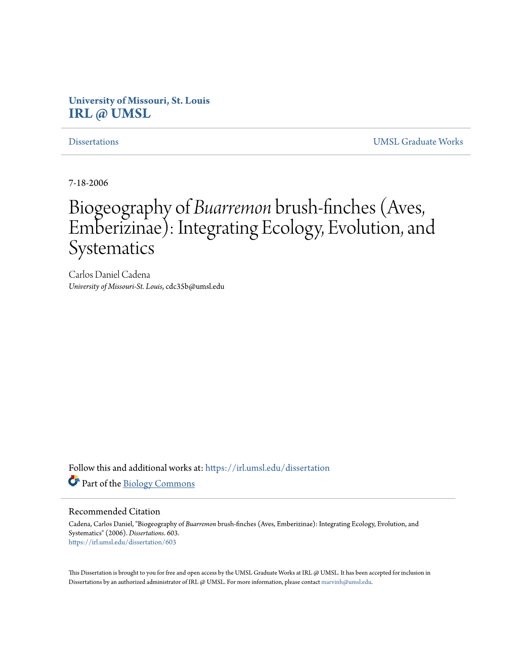 Aves, Emberizinae): Integrating Ecology, Evolution, and Systematics