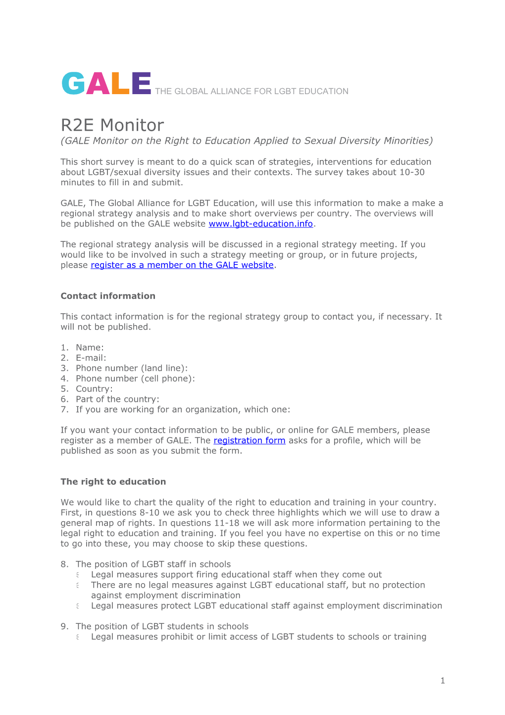 Proposal for GALE Quick Scan Survey